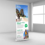 Retractable banner display in a white room