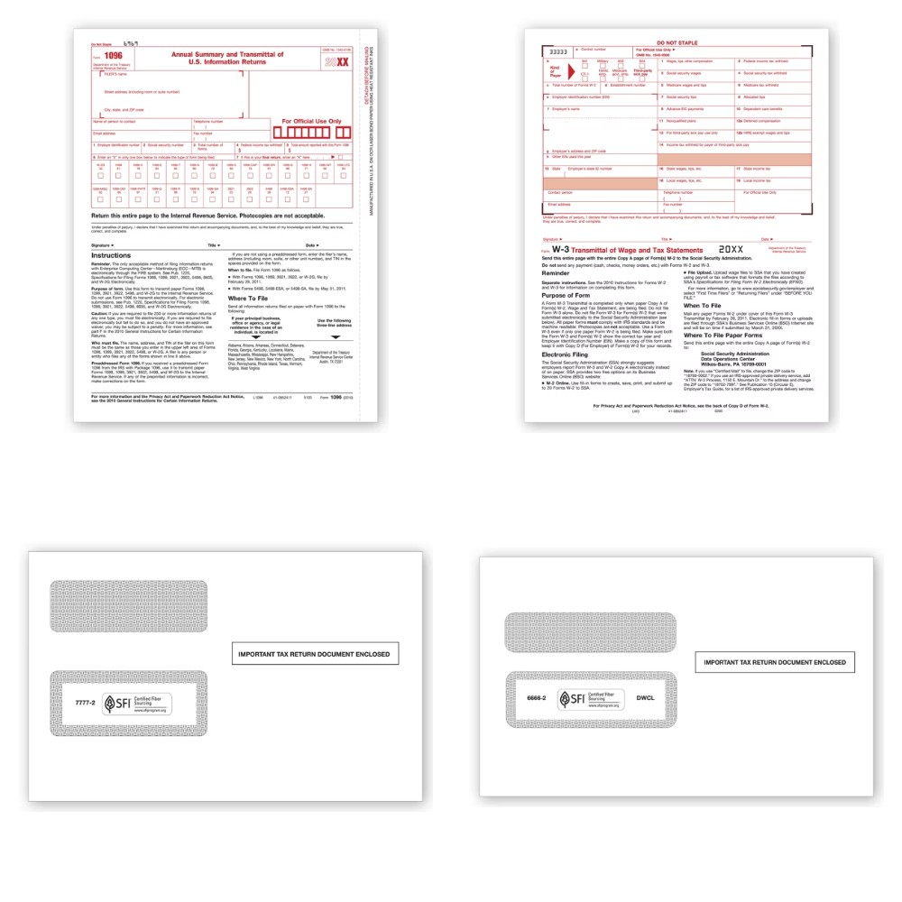 1096 & W-3 Transmittals and Tax Form Envelopes
