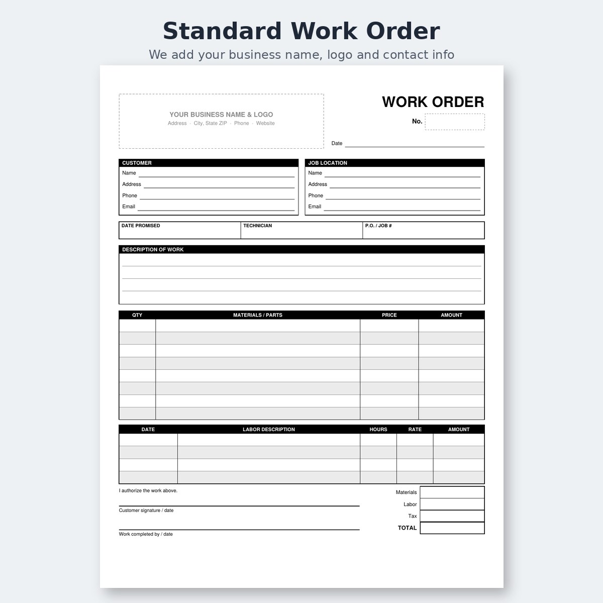 Standard Work Order